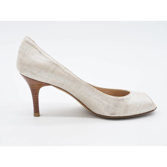 Stuart Weitzman Womens 7 Heels Beige Metallic Peep Toe Stiletto Dress Pumps - Picture 3 of 10